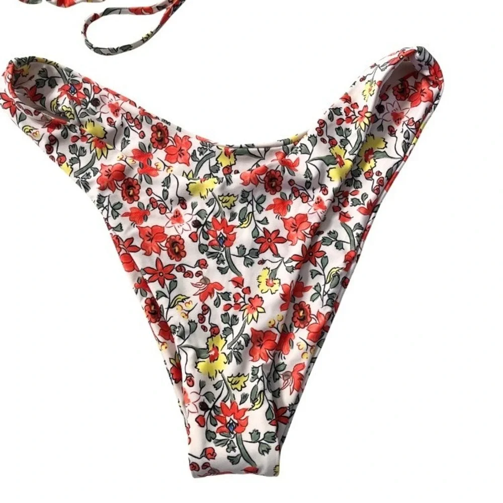 Zaful Women Floral Print Two Piece Bikini Set White Red Yellow Size M NEW